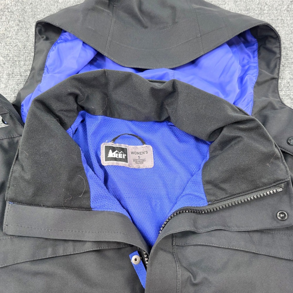 REI Women's Hooded Rain Coat Jacket Black Lightweight Outdoor‎ Travel Element E1